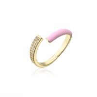 Brass Cuff Finger Ring, 18K gold plated, Adjustable & micro pave cubic zirconia & for woman & enamel 18mm 