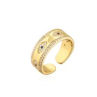 Brass Cuff Finger Ring, 18K gold plated, Adjustable & with eye pattern & micro pave cubic zirconia & for woman, 7mm 