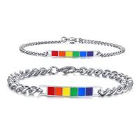 Couple Bracelet, Stainless Steel, plated, rainbow design & Unisex & enamel 