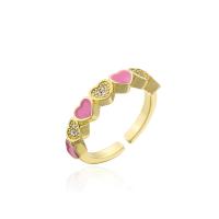 Brass Cuff Finger Ring, Heart, gold color plated, micro pave cubic zirconia & for woman & enamel 18mm 