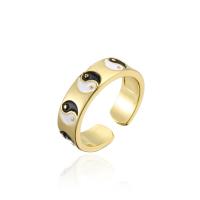 Brass Cuff Finger Ring, gold color plated, Adjustable & ying yang & for woman & enamel 18mm 