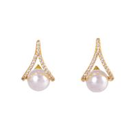 Cubic Zirconia Micro Pave Sterling Silver Earring, 925 Sterling Silver, with Plastic Pearl, Geometrical Pattern, plated, micro pave cubic zirconia & for woman 
