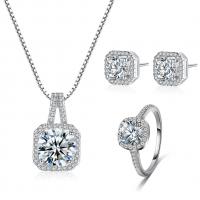 Brass Cubic Zirconia Jewelry Sets, Stud Earring & finger ring & necklace, with Cubic Zirconia, platinum plated, for woman 