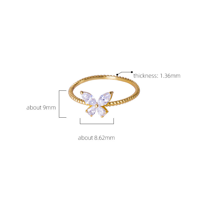 Cubic Zirconia Micro Pave Sterling Silver Finger Ring, 925 Sterling Silver, Butterfly, plated, different size for choice & micro pave cubic zirconia & for woman, more colors for choice, 8.62x9mm, 1.36mm, US Ring Size:4-8.5, Sold By PC