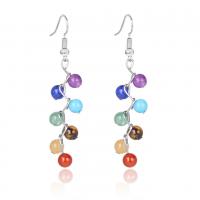 Gemstone Drop Earring, Zinc Alloy, with Jade & Lapis Lazuli & turquoise & Tiger Eye & Green Aventurine & Red Agate & Amethyst, platinum color plated, for woman 