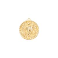 Brass Flower Pendants, Flat Round, gold color plated, DIY & with flower pattern 