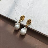 Freshwater Pearl Brass Earring, with Freshwater Pearl, real gold plated, for woman, 34mm 