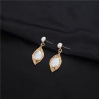 Freshwater Pearl Brass Earring, with Brass, real gold plated, for woman 