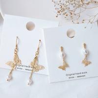 Freshwater Pearl Brass Earring, with pearl, Butterfly, real gold plated, Natural & fashion jewelry & for woman, golden 