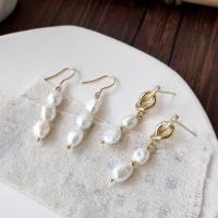 Freshwater Pearl Brass Earring, with pearl, real gold plated, Natural & fashion jewelry & for woman 
