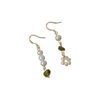 Freshwater Pearl Brass Earring, with pearl & Peridot Stone, real gold plated, Natural & fashion jewelry & for woman, 51mm 