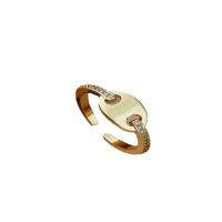 Brass Cuff Finger Ring, plated, Adjustable & micro pave cubic zirconia & for woman, golden, 17mm 