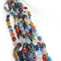 Millefiori Glasperlen, Glas Millefiori, oval, mit Blumenmuster, keine, 13x18mm, Länge:13.5-14 ZollInch, 14PCs/Strang, verkauft von Strang