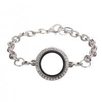 Floating Locket Bracelet & Bangle, Zinc Alloy, with Glass, Round, plated, Adjustable & Unisex & with rhinestone cm 