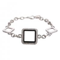 Floating Locket Bracelet & Bangle, Zinc Alloy, with Glass, Square, plated, Adjustable & Unisex & with rhinestone cm 