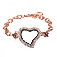 Floating Locket Bracelet & Bangle, Zinc Alloy, with Glass, Heart, plated, Adjustable & Unisex & with rhinestone cm 
