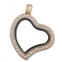 Zinc Alloy Floating Charm Pendant, with Glass, Heart, plated, DIY & with rhinestone 