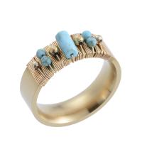 Gemstone Stainless Steel Finger Ring, with turquoise, for woman, mixed colors, 7mm 