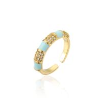 Brass Cuff Finger Ring, gold color plated, Adjustable & micro pave cubic zirconia & for woman & enamel Inner Approx 18mm 