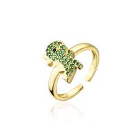 Brass Cuff Finger Ring, Dinosaur, gold color plated, Adjustable & micro pave cubic zirconia & for woman, green, Inner Approx 18mm 