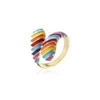 Brass Cuff Finger Ring, gold color plated, Adjustable & for woman & enamel, multi-colored, 8mm, Inner Approx 18mm 