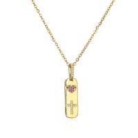 Cubic Zircon Micro Pave Brass Necklace, Rectangle, gold color plated, micro pave cubic zirconia & for woman Approx 17.72 Inch 