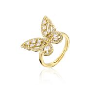 Cubic Zirconia Micro Pave Brass Finger Ring, Butterfly, 18K gold plated, micro pave cubic zirconia & for woman Inner Approx 18mm 