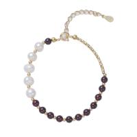 Natural Garnet Bracelet, Freshwater Pearl, with Garnet & Stainless Steel, for woman, mixed colors cm 
