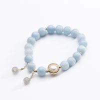Aquamarine Bracelet, Freshwater Pearl, with Moonstone & Aquamarine & Stainless Steel, for woman, mixed colors cm 