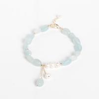 Aquamarine Bracelet, Freshwater Pearl, with Aquamarine & Stainless Steel, for woman, mixed colors cm 