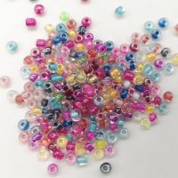 Couleur transparente bordée de perles de verre, Rond, DIY, couleurs mélangées, Vendu par sac