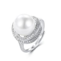 Perle en laiton Bague, avec perle de plastique, Motif géométrique, Placage, réglable & pavé de micro zircon & pour femme, plus de couleurs à choisir, 11.9mm, 17mm .5, Vendu par PC