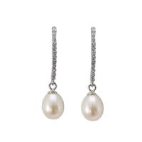 Sterling Silver Pearl Drop Earring, 925 Sterling Silver, with Freshwater Pearl, platinum plated & micro pave cubic zirconia & for woman 7mm 