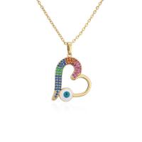 Evil Eye Jewelry Necklace, Brass, Heart, gold color plated, micro pave cubic zirconia & for woman & enamel, multi-colored Approx 17.72 Inch 