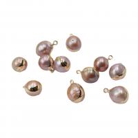 Cultured Freshwater Pearl Brass Pendant, with Brass, Round, purple, 12mm 