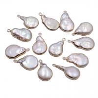 Cultured Freshwater Pearl Brass Pendant, with Brass, Teardrop, white 