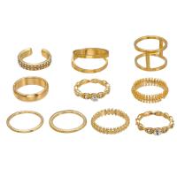 Rhinestone Zinc Alloy Finger Ring, plated, 10 pieces & fashion jewelry & for woman & with rhinestone, Crystal Golden Shadow (Steel) 