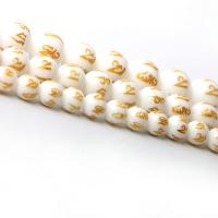 Weiße Porzellan Perlen, rund, DIY & Golddruck, weiß, Länge:38 cm, verkauft von Strang
