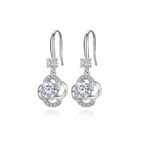 Cubic Zirconia Micro Pave Sterling Silver Earring, 925 Sterling Silver, Four Leaf Clover, platinum plated, micro pave cubic zirconia & for woman & hollow 