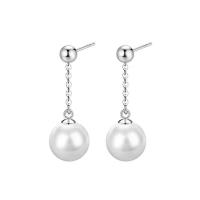 Sterling Silver Pearl Drop Earring, 925 Sterling Silver, with Shell Pearl, Round & for woman 