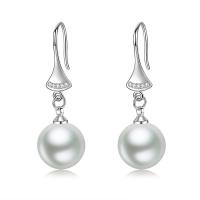 Sterling Silver Pearl Drop Earring, 925 Sterling Silver, with Shell Pearl, Round & micro pave cubic zirconia & for woman 