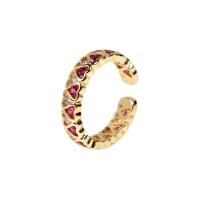 Brass Cuff Finger Ring, gold color plated, with heart pattern & micro pave cubic zirconia & for woman 5mm 