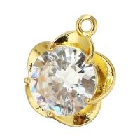 Cubic Zirconia Brass Pendants, Flower, gold color plated, micro pave cubic zirconia Approx 2mm 