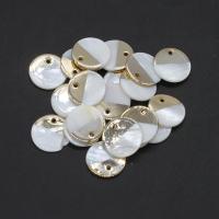 White Shell Pendants, with Brass, Round, white 