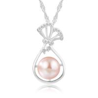 Sterling Silver Pearl Necklace, 925 Sterling Silver, with Freshwater Pearl, with 1.96inch extender chain, platinum plated, wave chain & for woman & hollow Approx 17.7 Inch 