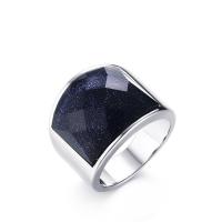 Gemstone Stainless Steel Finger Ring, with Blue Goldstone, polished, Unisex 19mm 