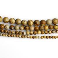 Landschafts-Jaspis Perlen, Bild Jaspis, rund, DIY, gemischte Farben, Länge:38 cm, verkauft von Strang