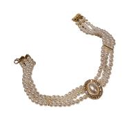 Fashion Choker Necklace, Zinc Alloy, with Plastic Pearl, Oval, gold color plated, multilayer & for woman & with rhinestone Approx 16.7 Inch 