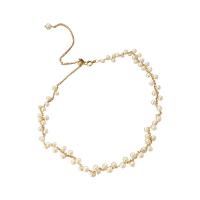 Fashion Choker Necklace, Zinc Alloy, with Plastic Pearl, with 4.33inch extender chain, gold color plated, Korean style & for woman Approx 13.5 Inch 