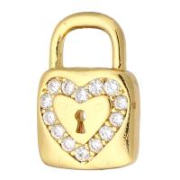 Cubic Zirconia Brass Pendants, Lock, gold color plated, micro pave cubic zirconia 